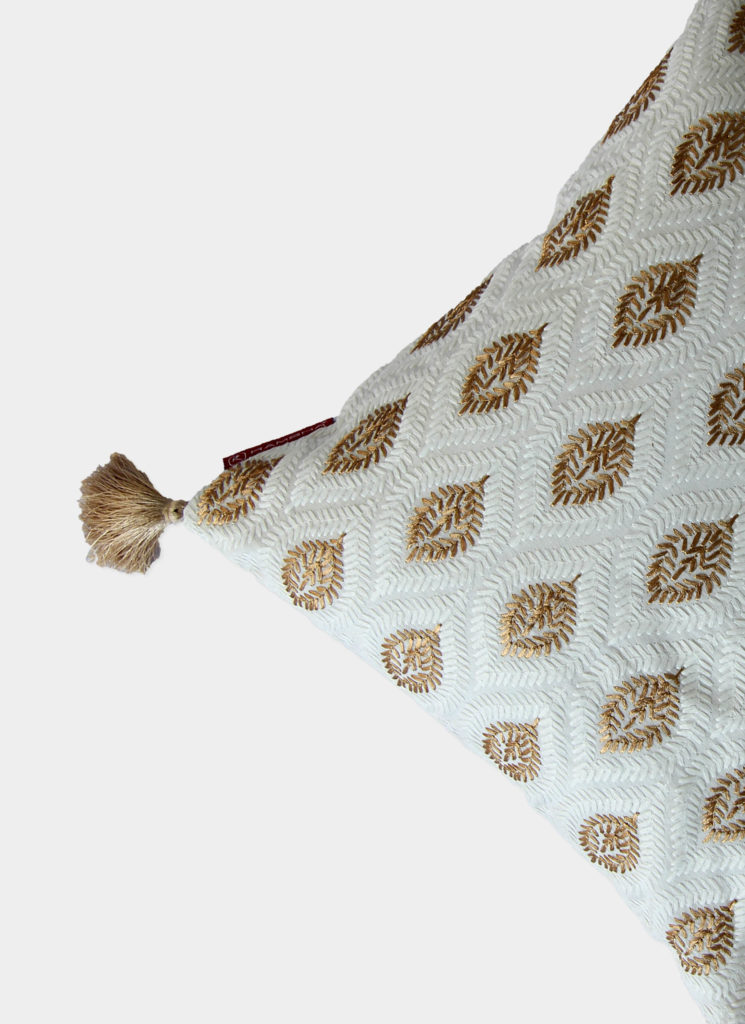 0008-745x1024-1.jpg White and Gold Polyester Cushion Cover with Tassels for Sofa and Couch - CS 016 (40x40cm) - Image 2