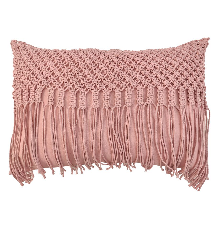 01-12-1-919x1000-1.jpg Pink Cotton Macrame Cushion Cover with Fringes for Couch and Window Seat - CS 040 (50x70cm) - الصورة 1