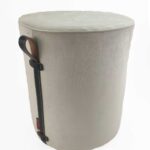 Cream Color Polyester Pouf with Leather Handle for Study Room - PF 024 (40x40x50cm)