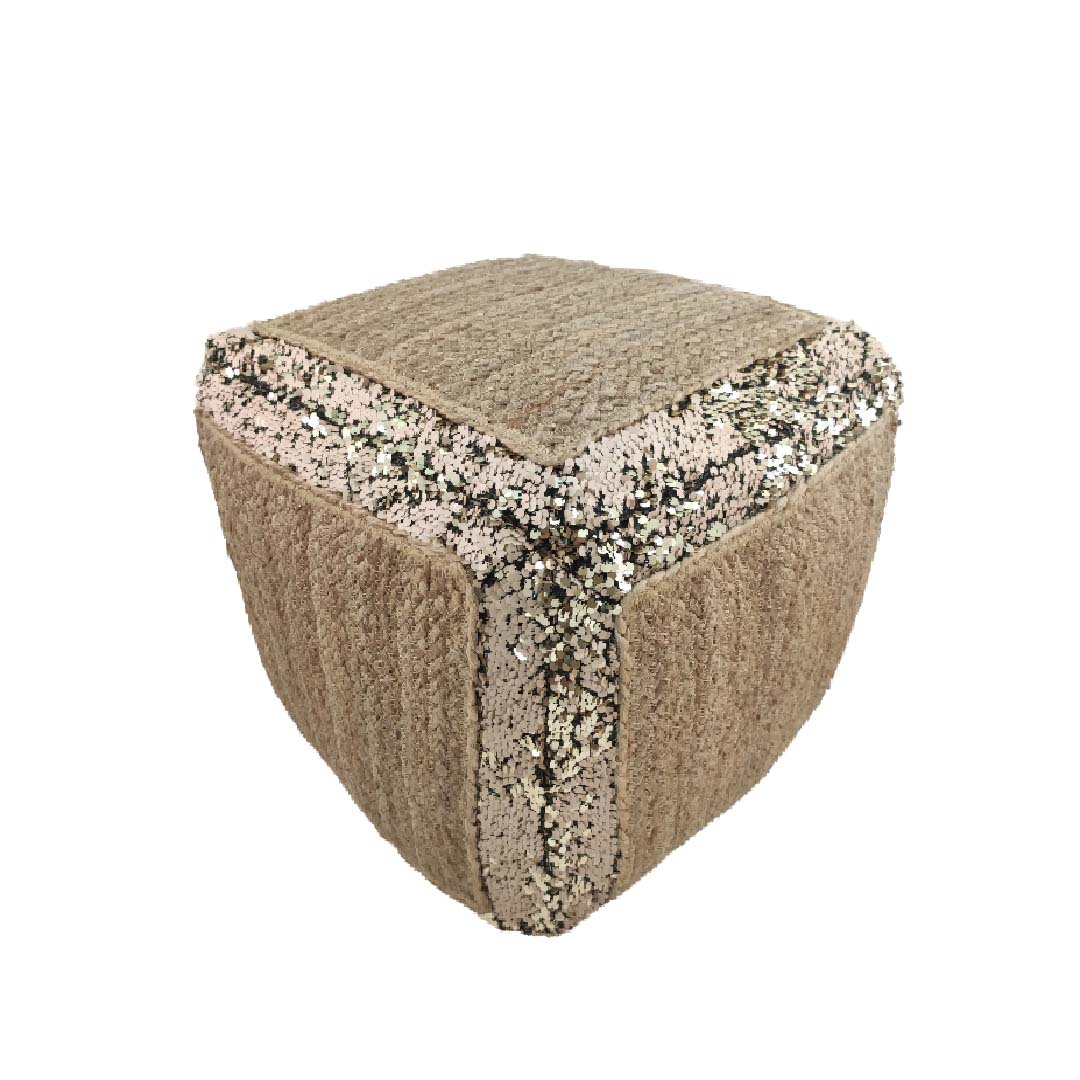 cleaned photos Multi Color Jute and Polyester Decor Sequence Pouf - PF 007 (40x40x40cm) - Image 2