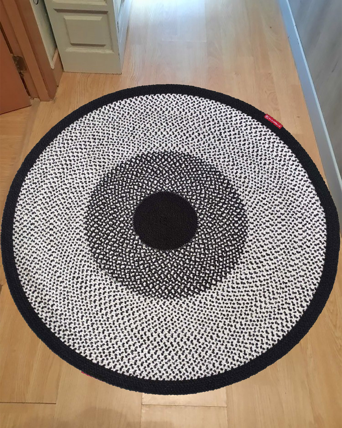 01-2.jpg Luxurious Handmade White & Black Cotton Round Rug - BR 010 - Image 2