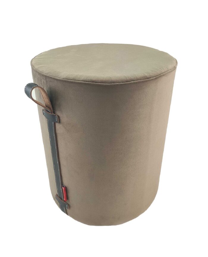 ⁦Brown Color Polyester Pouf with Leather Handle for Study Room - PF 024 (40x40x50cm)⁩ - الصورة ⁦1⁩