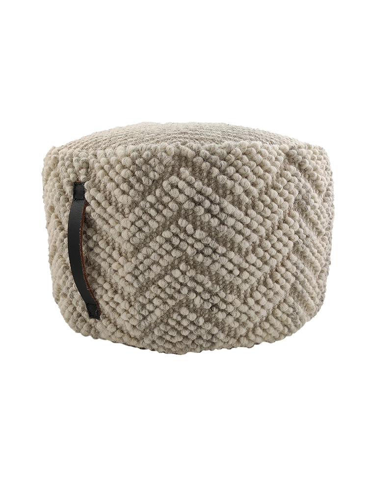 01-22-4.jpg Natural White Color Wool Pouf for Living Room - PF 045 (50x50x30cm) - الصورة 2