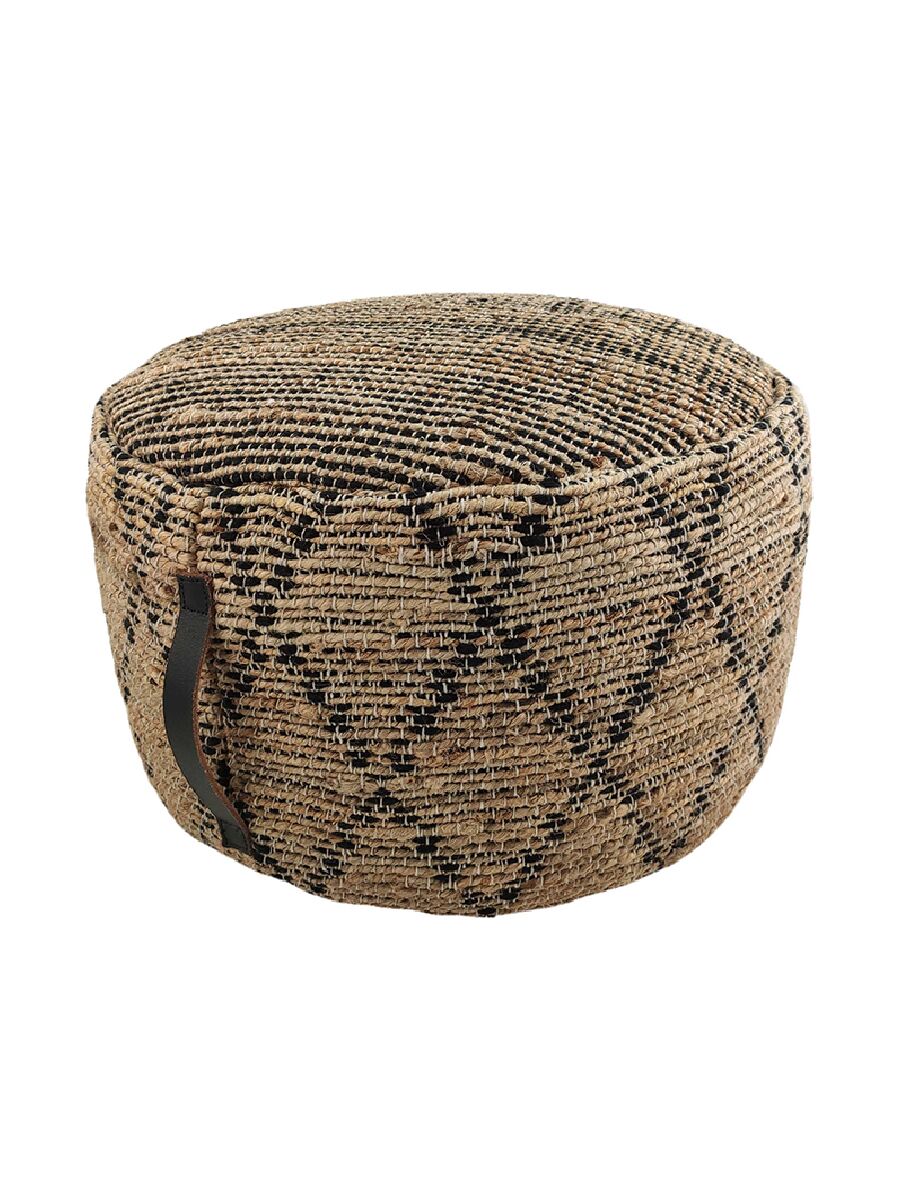 01-29-900x1200-1.jpg Natural and Black Color Playroom Jute & Cotton Pouf - PF 048 (50x50x30cm) - الصورة 1