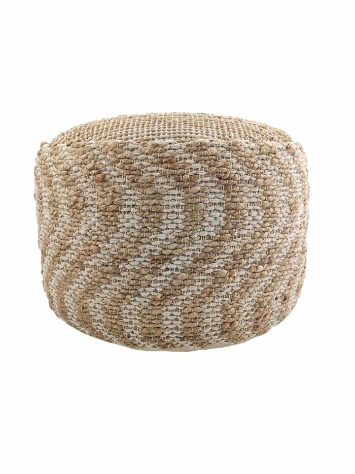 ⁦Natural and White Color Balcony Decor Pouf - PF 050 (50x50x30cm)⁩ - الصورة ⁦2⁩