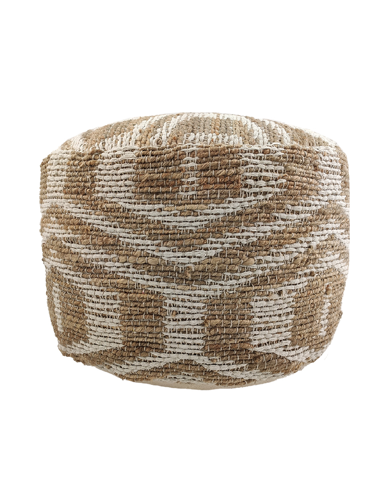 01-55-1.jpg Natural & White Color Indoor Decor Area Pouf - PF 051 (50x50x30cm) - Image 4