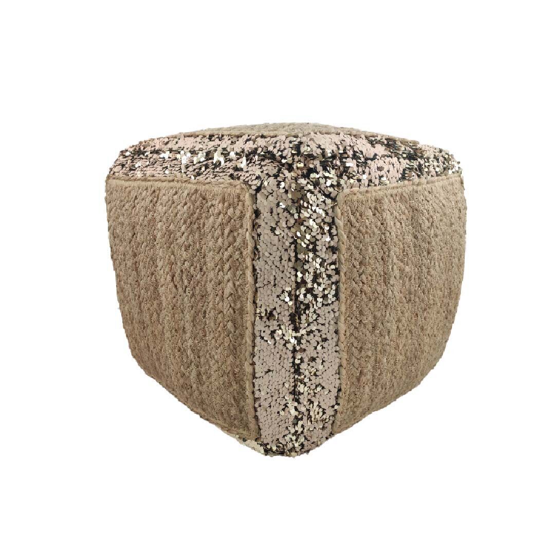 cleaned photos Multi Color Jute and Polyester Decor Sequence Pouf - PF 007 (40x40x40cm) - Image 1