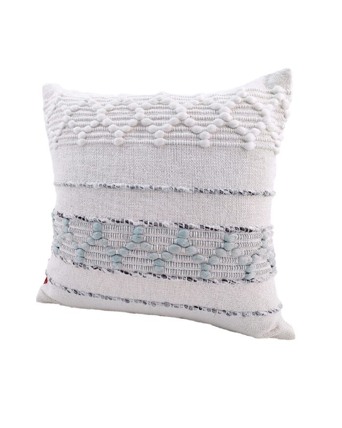 White Color Embroidery Cotton Cushion with Filler for Sofa, Outdoor Cushion - CS 149 (45x45cm) - Image 2