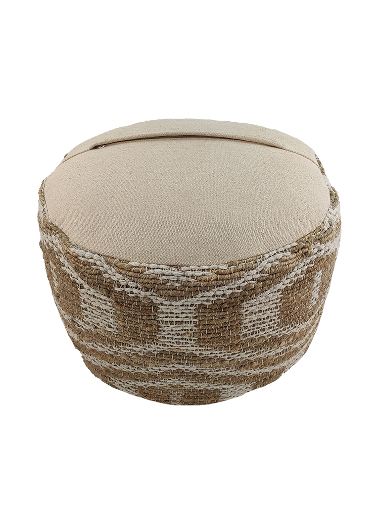 02-63-1.jpg Natural & White Color Indoor Decor Area Pouf - PF 051 (50x50x30cm) - Image 2