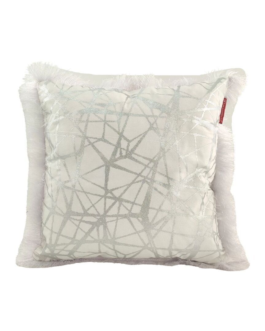 zahid 3 White & Silver Color Polyester Cushion with Filler for Home Decor, Window Seat - CS 123 (45x45cm) - Image 1