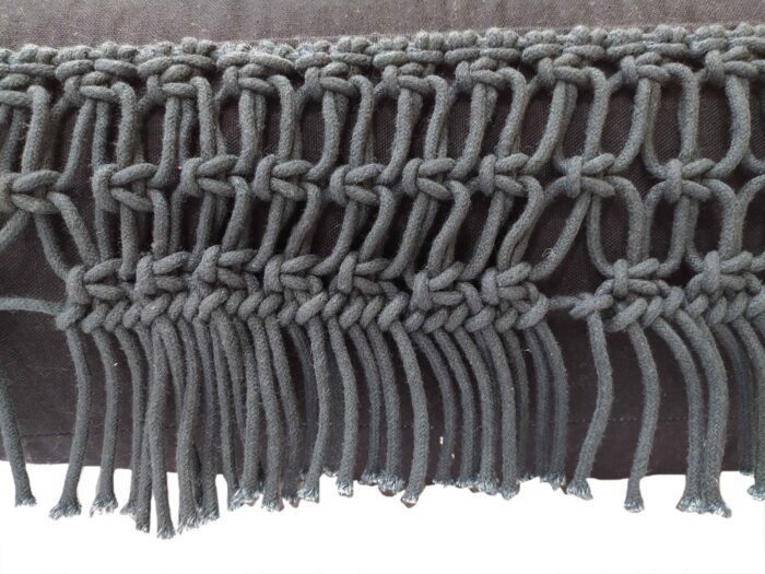 Black Color Cotton Fringes Pouf for Playroom - PF 044 (55x55x15cm) - Image 3
