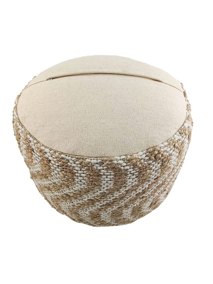 ⁦Natural and White Color Balcony Decor Pouf - PF 050 (50x50x30cm)⁩ - الصورة ⁦3⁩
