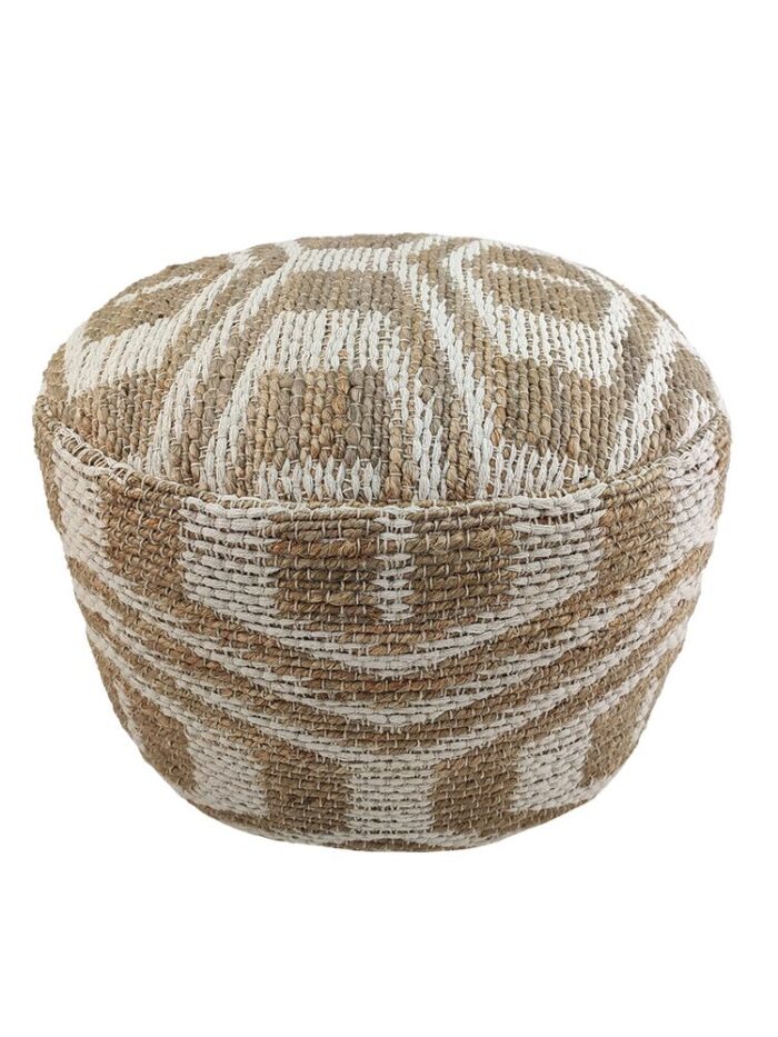 ⁦Natural & White Color Indoor Decor Area Pouf - PF 051 (50x50x30cm)⁩ - الصورة ⁦1⁩