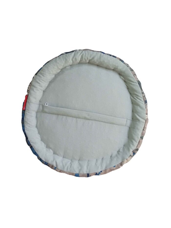⁦Multi Color Polyester Pouf with Leather Handle - PF 030 (50x50x30cm)⁩ - الصورة ⁦4⁩
