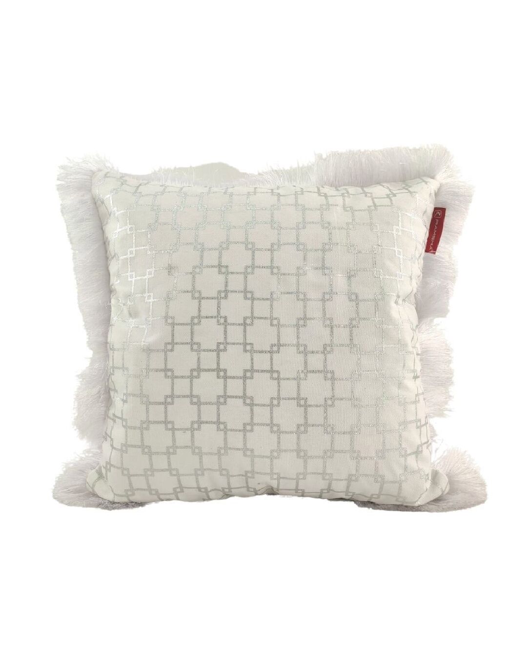 zahid 3 White & Silver Color Polyester Cushion with Fringes for Home Decor, Window Seat - CS 126 (45x45cm) - الصورة 1