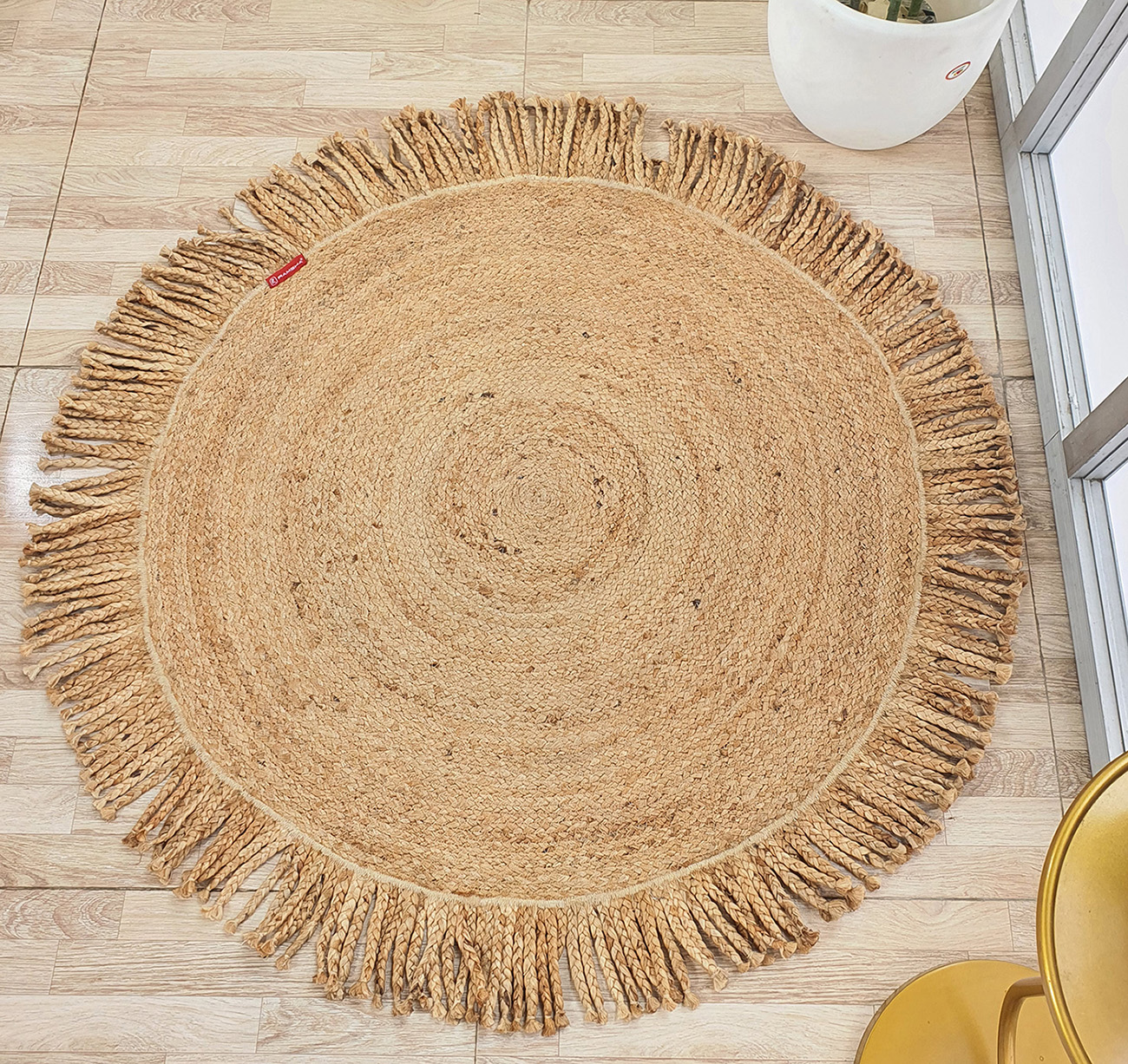 Eco-Friendly Handmade Jute Round Rug BR 015 - Natural with Fringes Eco-friendly handmade braided jute round rug BR 015 by Ramsha Home