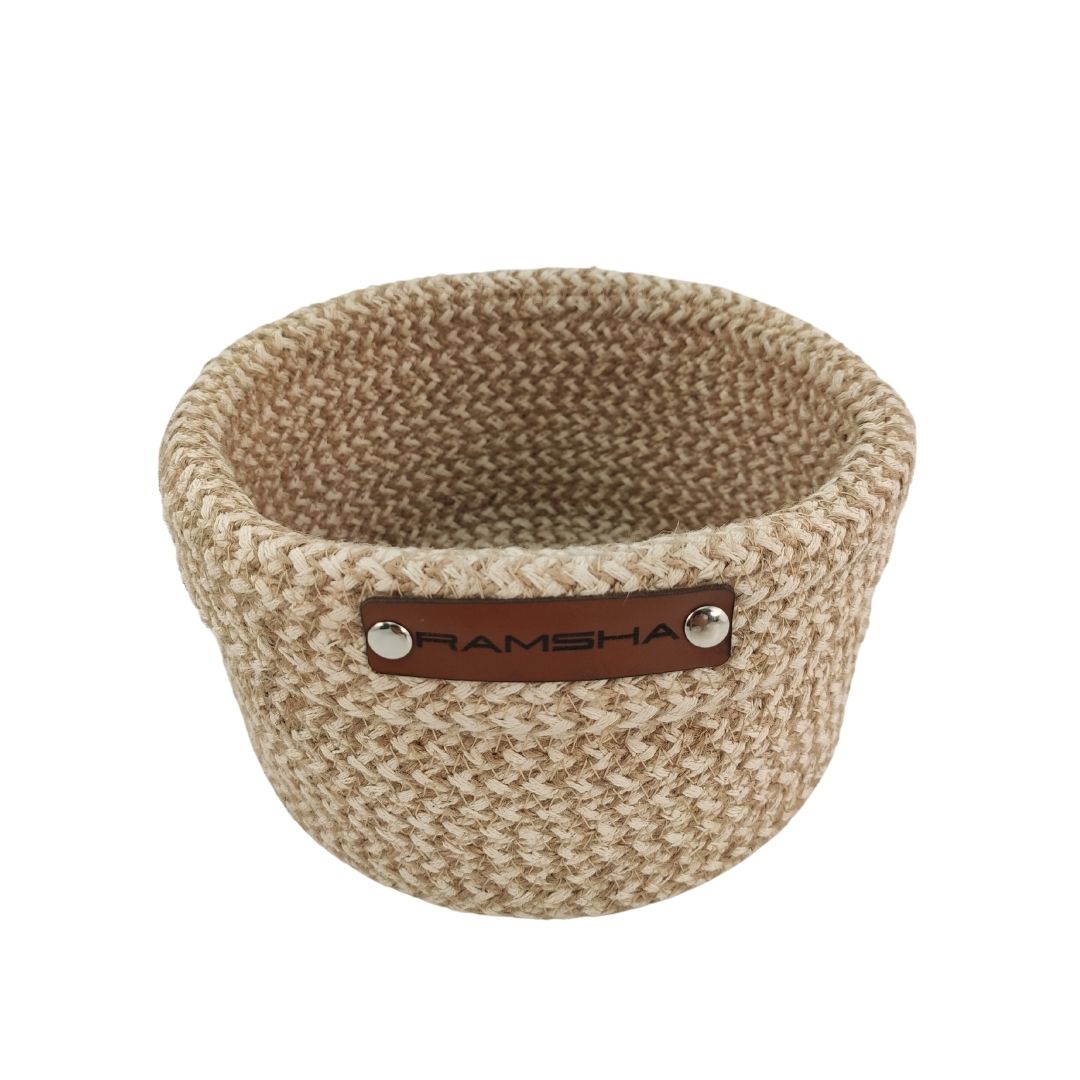 1-4.jpg Natural and White Handmade Jute and Cotton Basket for Home Decor - BS 008 (12x20cm) - Image 4