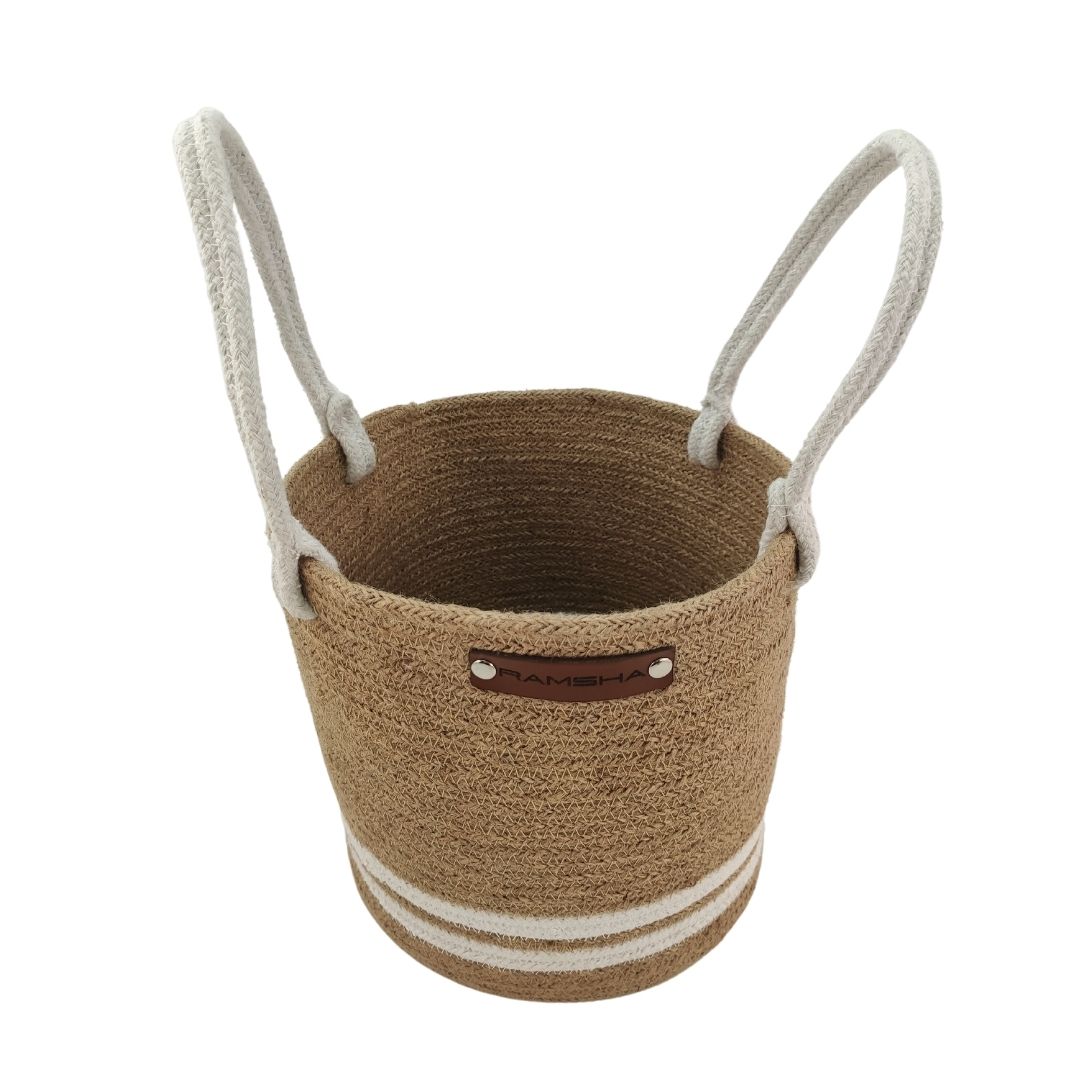 1.jpg Handmade Jute & Cotton Basket - BS 001 (25x25cm) - Image 2