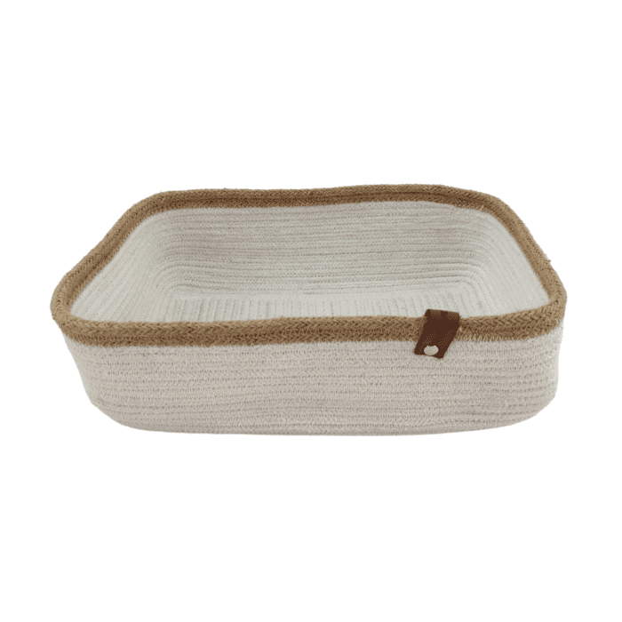 Natural and White Handmade Jute and Cotton Basket for Home Decor - BS 007 (30x20x10cm) - Image 4