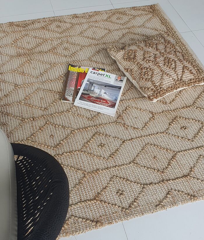 Natural jute color living room jute and cotton woven rug SR 004 (80x200cm) by Ramsha Home