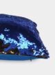 Stylish polyester cushion CS-033 featuring a magical color changing design, perfect for sofa, bed, living room decor in blue and gold color 40X40cm by Ramsha Home