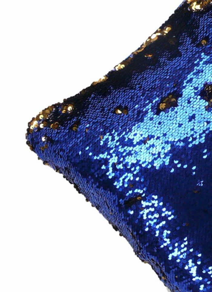 Polyester cushion CS-033 with magical double color changing effect for sofa, bed, living room decor in blue and gold color 40X40cm by Ramsha Home