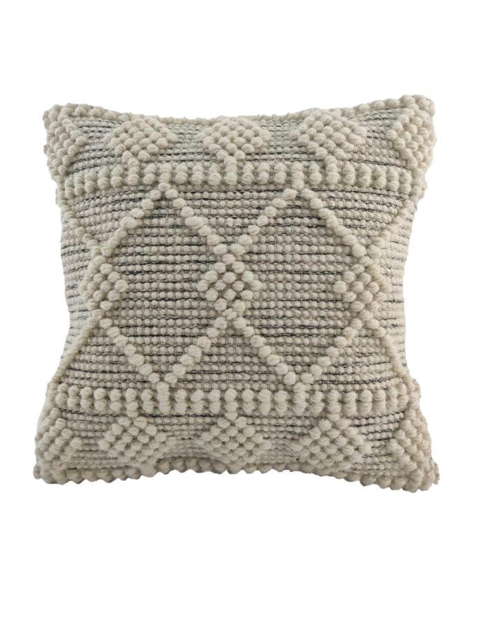 ⁦Natural & Black Handmade Bedroom Decor Cotton-Wool Cushion - CS 047 (45x45cm)⁩ - الصورة ⁦1⁩