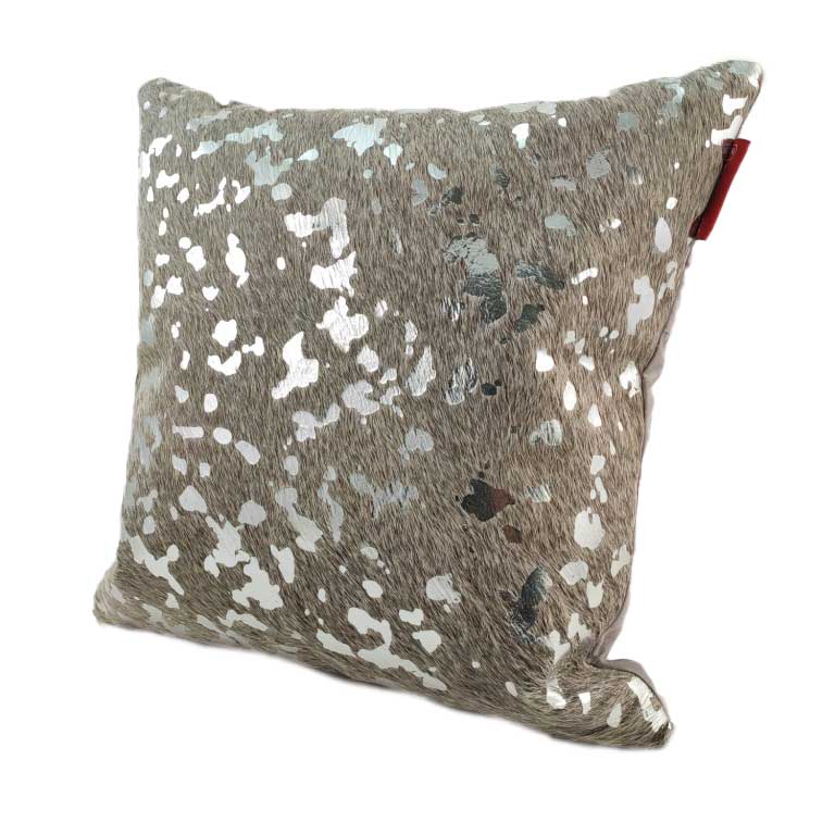 15371-2.jpg Grey & Silver Color Handmade Leather Cushion with Filler - CS 092 (45x45cm) - Image 2