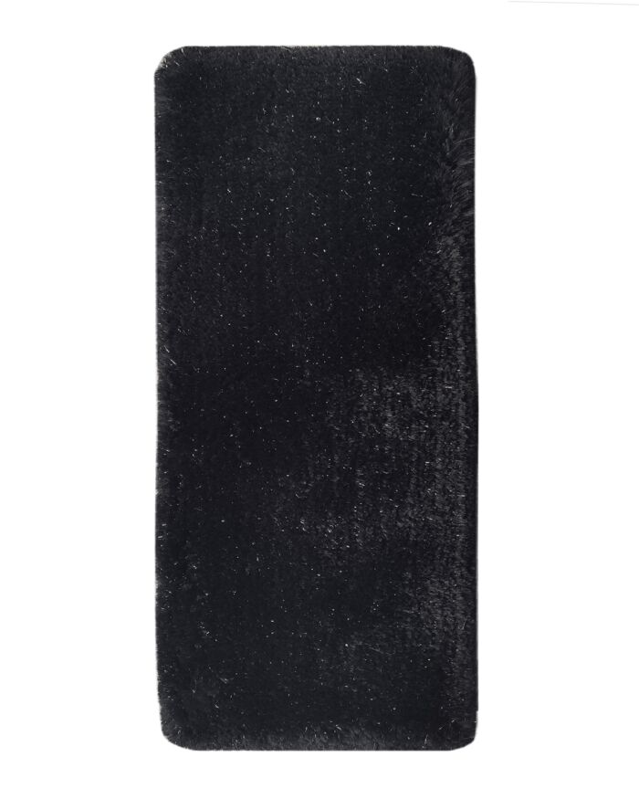 Black Glitter Polyester, Micron & Cotton Bedroom Decor Shaggy Rug - MPV 07 (80x200cm)