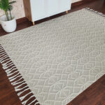 Natural white color woven rug with fringes - SRN 007 (170x240cm) by Ramsha Home