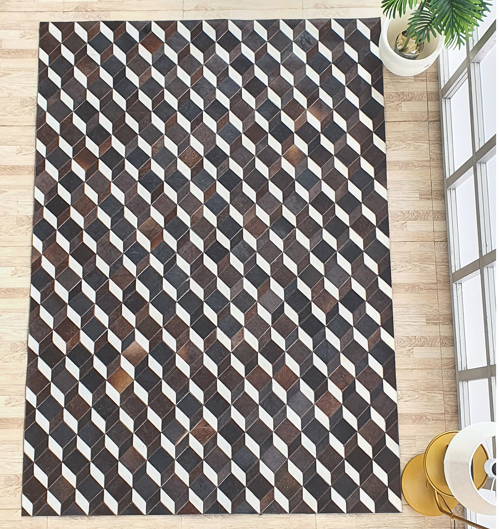 2Stylish Coffee Color Leather & Wool Rug LR 001 (200x300cm) for Living Room Decor by Ramsha Home Stylish coffee color leather and wool rug LR 001 - 200x300cm for living room decor by Ramsha Home