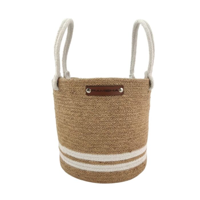 Handmade Jute & Cotton Basket - BS 001 (25x25cm) - Image 1