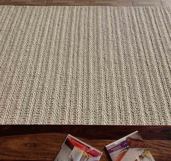 Handwoven Natural White Wool and Cotton Rug SRN-008 for Living Space by Ramsha Home