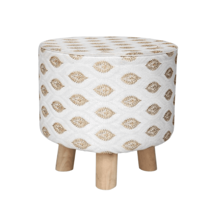 ⁦White & Gold Color Home Decorative Round Pouf - PF 010 (40x40x40cm)⁩ - الصورة ⁦2⁩