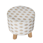 White & Gold Color Home Decorative Round Pouf - PF 010 (40x40x40cm)