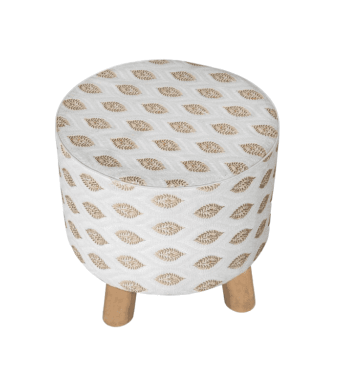 ⁦White & Gold Color Home Decorative Round Pouf - PF 010 (40x40x40cm)⁩ - الصورة ⁦1⁩