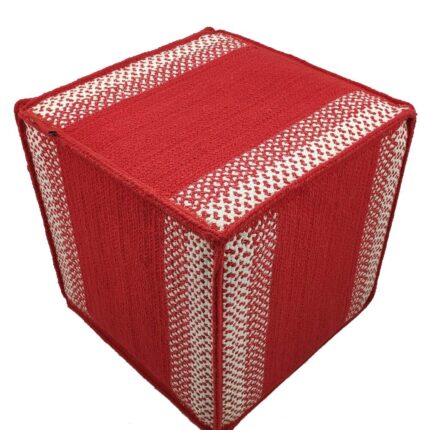 Red and White Color Cotton Pouf for Living Room - PF 001 (40x40x40cm)