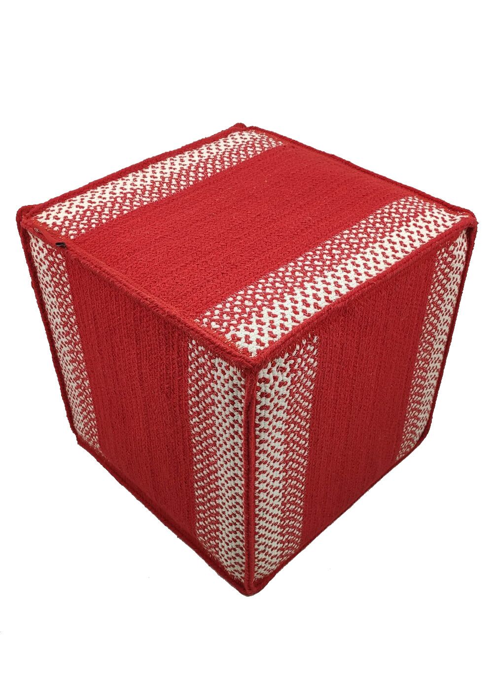 296241-1000x1374-1.jpg Red and White Color Cotton Pouf for Living Room - PF 001 (40x40x40cm) - Image 1