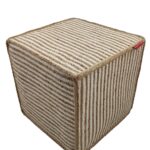 Natural & White Color Jute and Cotton Pouf - PF 003 (40x40x40cm)