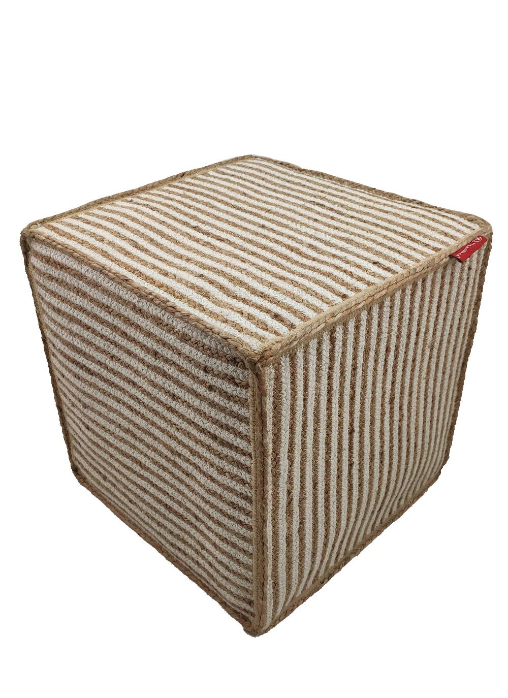 296311-1000x1374-1.jpg Natural & White Color Jute and Cotton Pouf - PF 003 (40x40x40cm) - Image 1