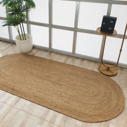 Oval shaped natural color braided rug BR-036 (80x200cm) for hall and entryway by Ramsha Home