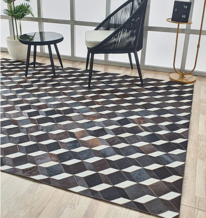 Premium quality coffee color living room decor leather & wool rug LR 001 - 200x300cm by Ramsha Home