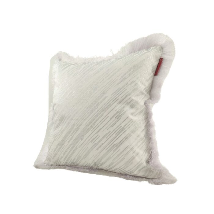 White & Silver Home Decor Window Seat Polyester Cushion Cover with Filler and Fringes - CS 124 (45x45cm) - Image 2