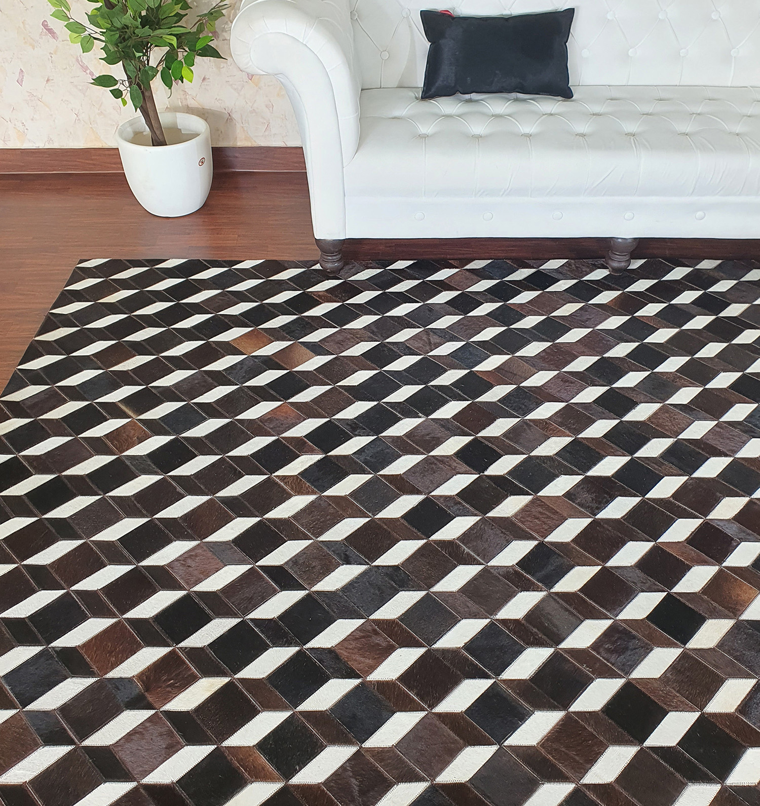 Coffee Color Living Room Decor Leather & Wool Rug LR 001 (200x300cm) by Ramsha Home Coffee color living room decor leather and wool rug LR 001 in 200x300cm by Ramsha Home