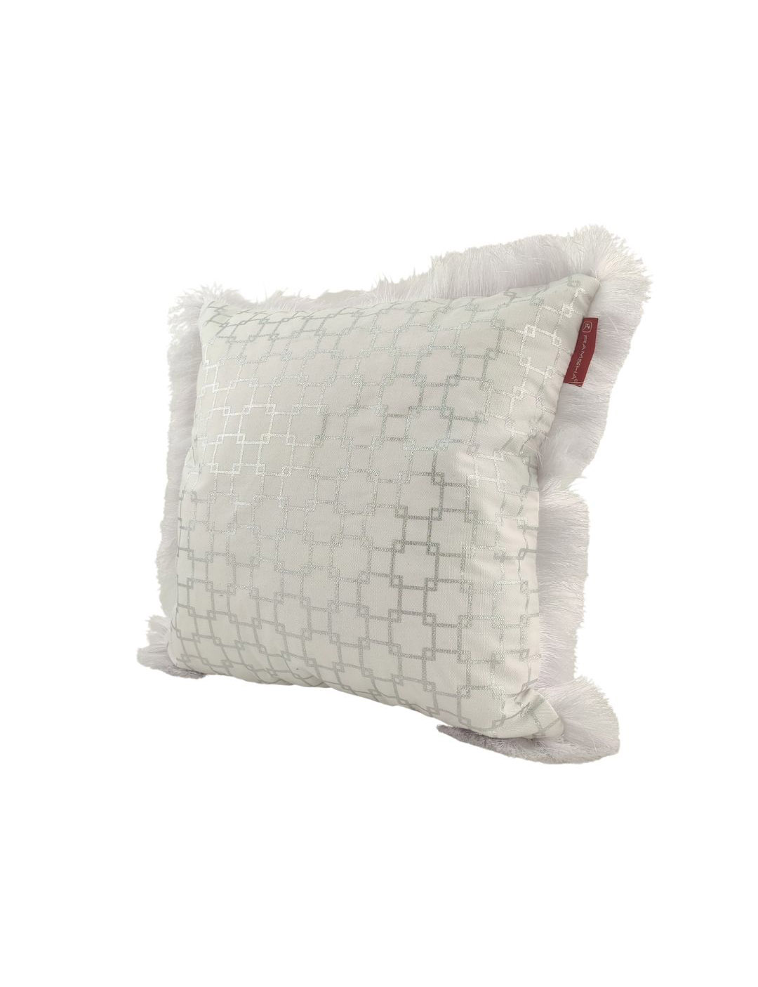 zahid 3 White & Silver Color Polyester Cushion with Fringes for Home Decor, Window Seat - CS 126 (45x45cm) - الصورة 2