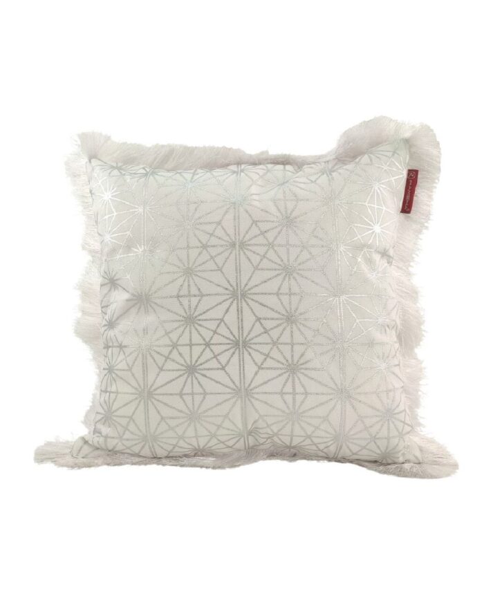 ⁦White & Silver Color Polyester Cushion with Filler for Home Decor, Window Seat - CS 125 (45x45cm)⁩ - الصورة ⁦1⁩