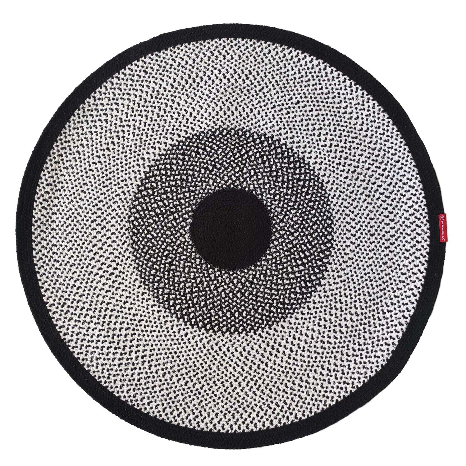 90-CM-RD_3.jpg Luxurious Handmade White & Black Cotton Round Rug - BR 010 (90cm)