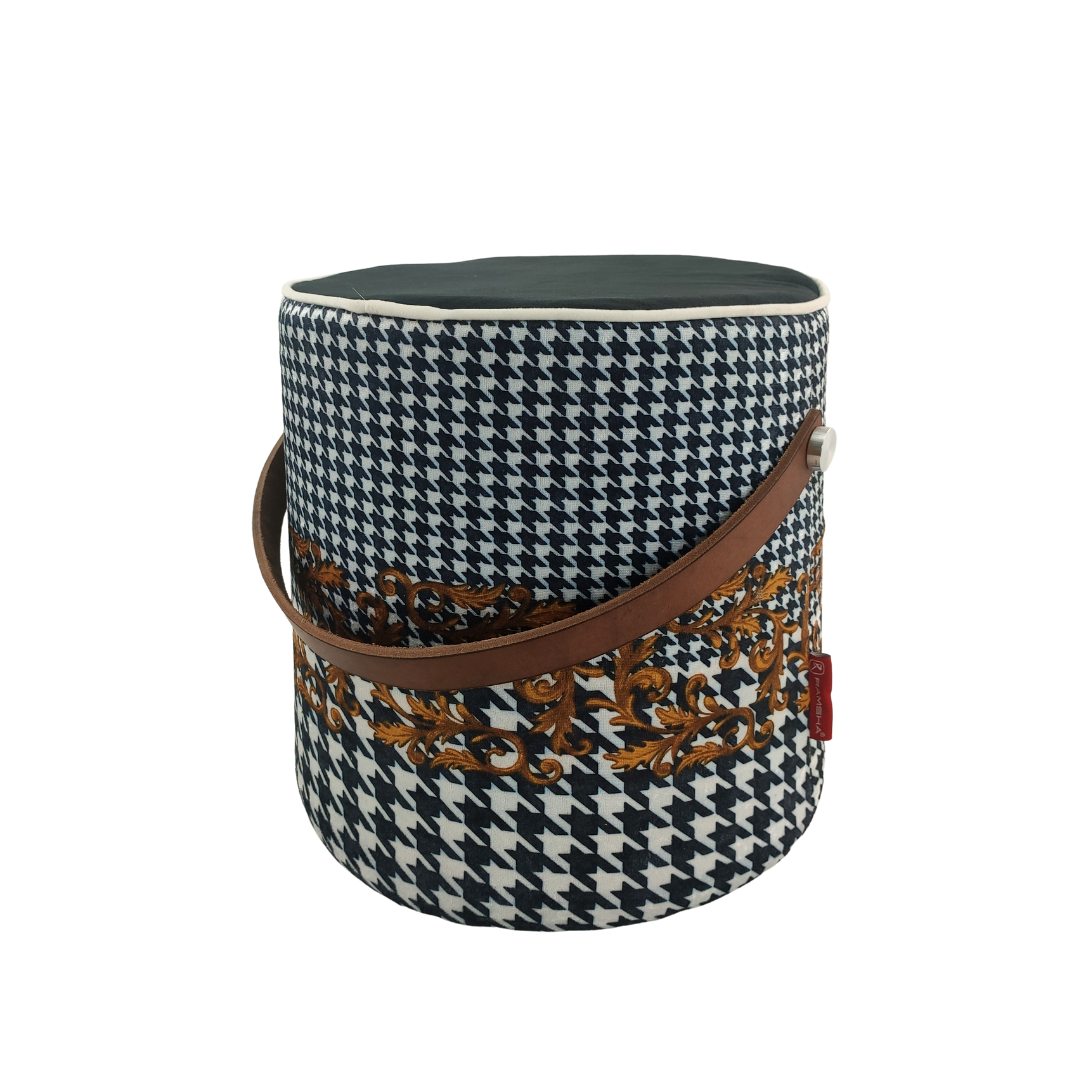 93.png Black and White Polyester Velvet Home Decor Pouf - PF 025 (30x35x35cm) - Image 1