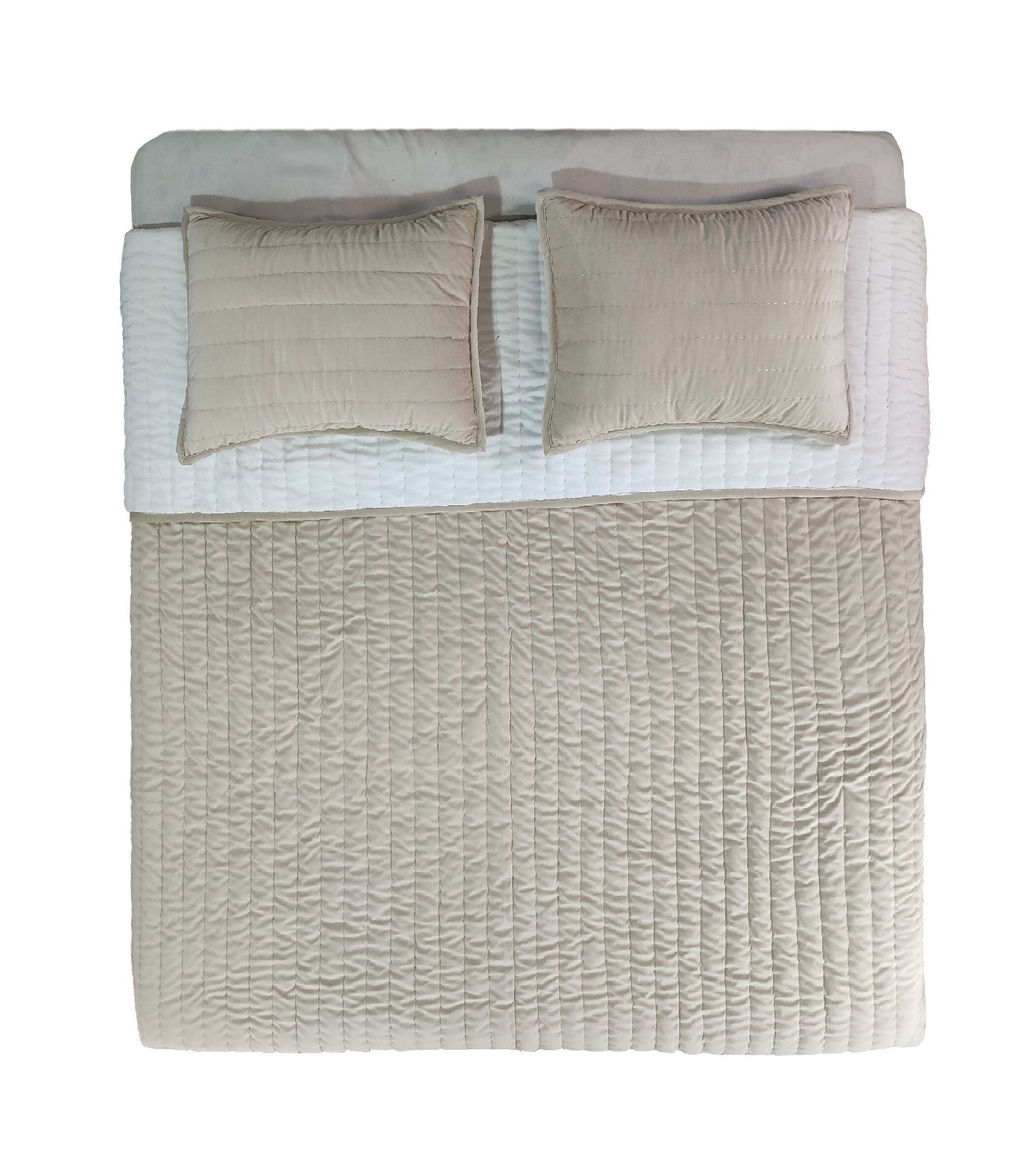 BEIGE-WHITE-2047x2386-1.jpg Beautiful Beige & White Polyester Bed Spread - BDS 03 (250x250cm)