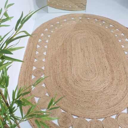 Handmade Braided Jute Floor Rug - BR 032, Natural Color, Oval Shape by Ramsha Home